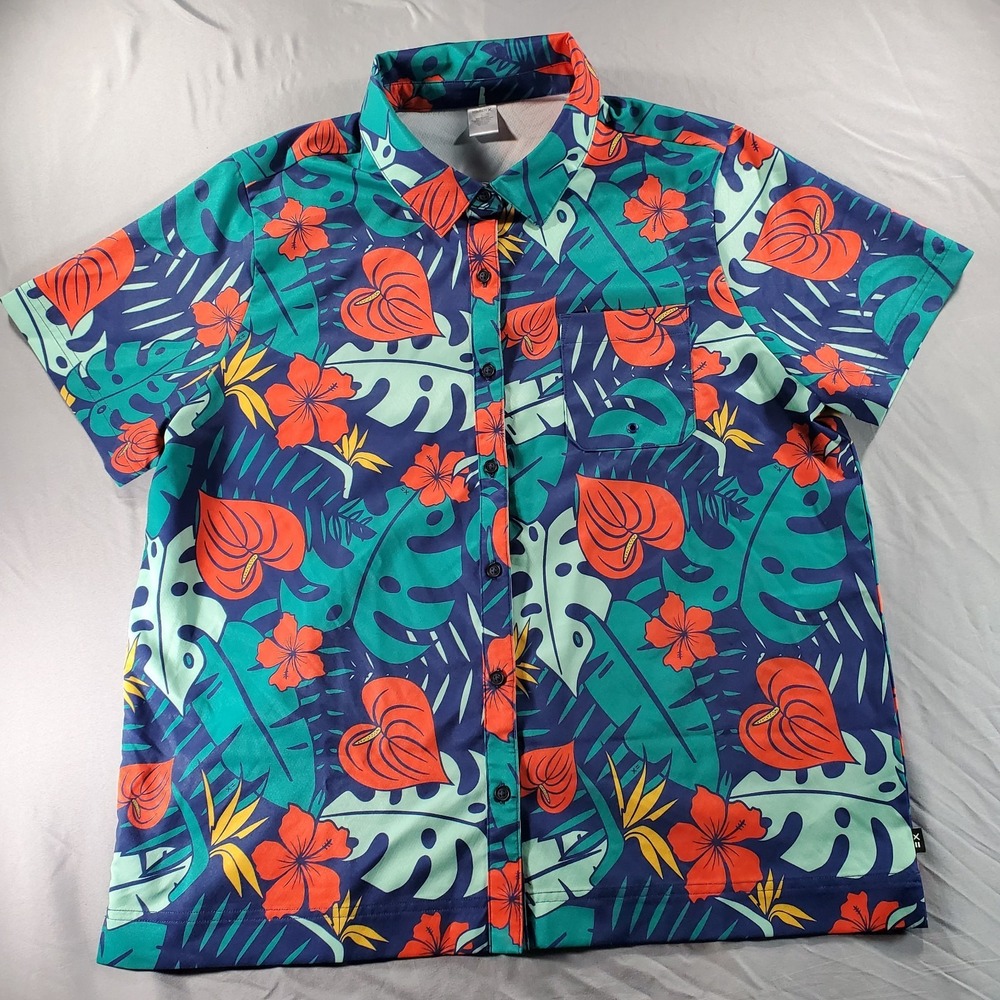 TomboyX Womens Large Hawaiian Camp Shirt Cabana Multicolor Floral SS Button Up
